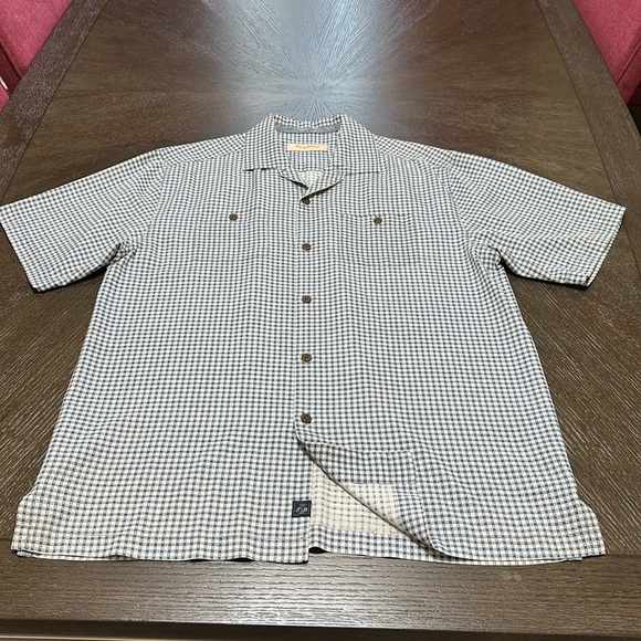 Tommy Bahama Blue Checkered Short Sleeve 100% Silk Men’s Button Up Shirt, Medium - Picture 5 of 12